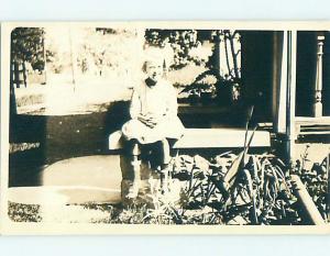 Pre-1918 rppc SMILING GIRL SITTING ON PORCH Bowling Green Ohio OH t2416