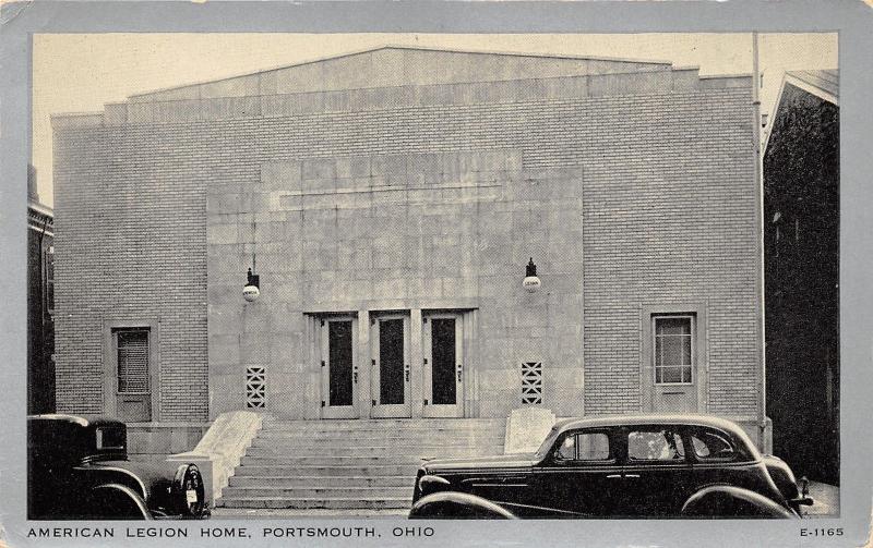 Portsmouth Ohio~American Legion Home~30s-40s Cars Parked~Silver Border Postcard