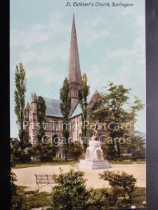 c1911 - Darlington: St. Cuthbert's Church - showing war memorial