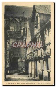 Old postcard Lisieux Old Manor Street of Peace and St. Jacques Church