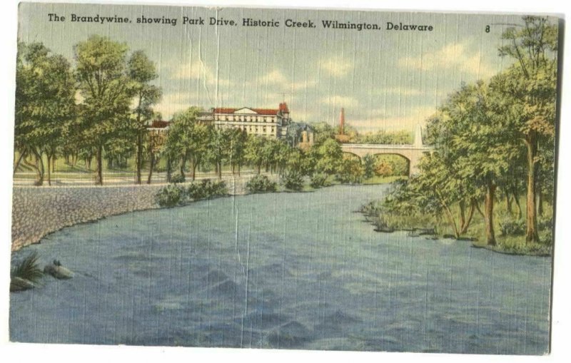 Postcard Brandywine Showing Park Drive Historic Creek Wilmington DE