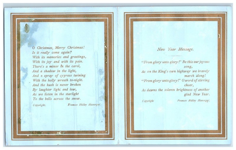 1870s-80s Folding Victorian Christmas Card Thomas Moore Quote F.R. Havergal #W