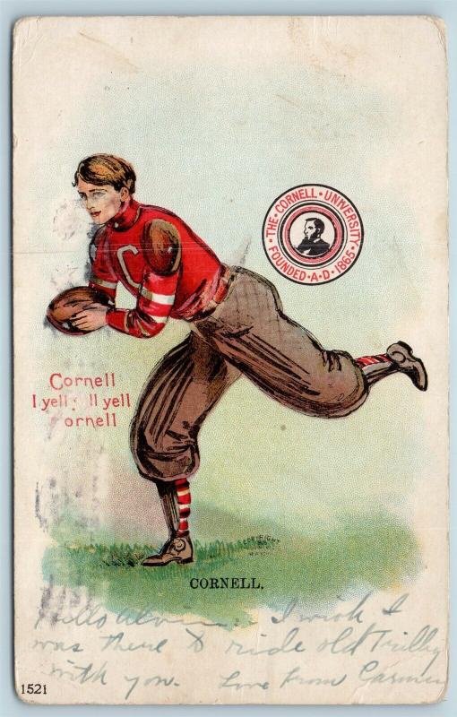 Postcard NY Cornell University Football Player Pre 1908 I Yell Yell Cornell S12