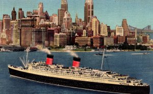 USA World's Largest Liner Arrives New York Harbour Queen Elizabeth Linen 09.92