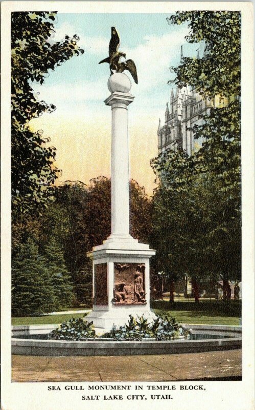 Sea Gull Monument Temple Black Salt Lake City Utah UT Sunset WB Postcard VTG UNP 