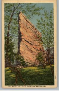 Linen Postcard-Cake Rock-Clifty Falls-Madison,Indiana