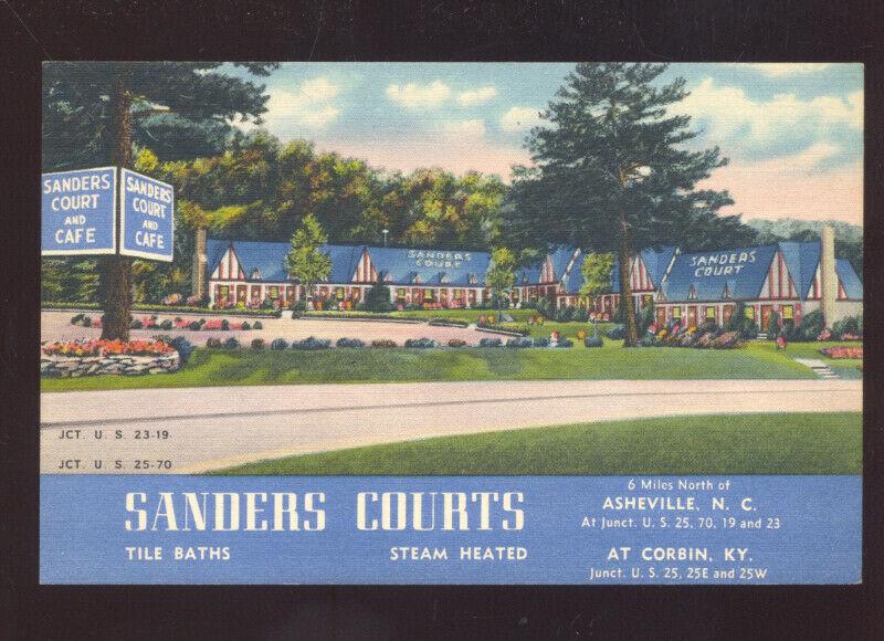 CORBIN KENTUCKY SANDERS COURT MOTEL LINEN ADVERTISING POSTCARD ASHEVILLE