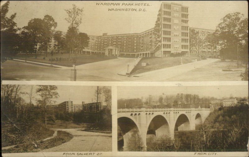 Washington DC Wardman Park Hotel From Calvert St. c1920 Real Photo Postcard