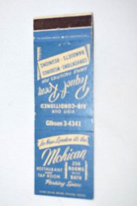 Mohican New London Blue 20 Front Strike Matchbook Cover