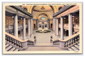 State Capitol Interior Corridor Salt Lake City Utah UT UNP Linen Postcard N24