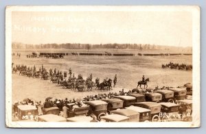 J97/ Camp Custer Michigan RPPC Postcard c1920 Military Review Autos 399