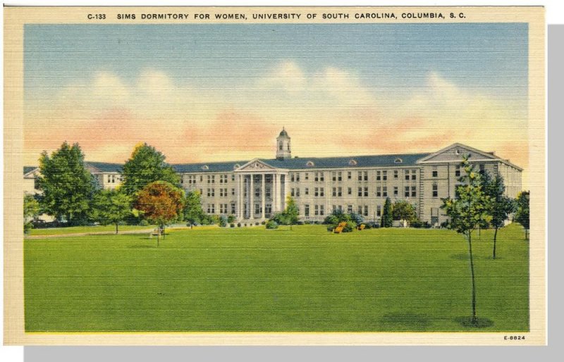 Columbia, South Carolina/SC Postcard, Sims Dormitory/University, Near Mint!