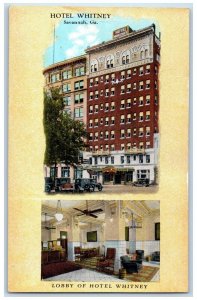 1930's Hotel Whitney Cars Lobby Savannah Georgia GA Dual View Vintage Postcard 