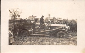 J69/ Warren Ohio RPPC Postcard c1910 Fire Department Truck in Mud 421