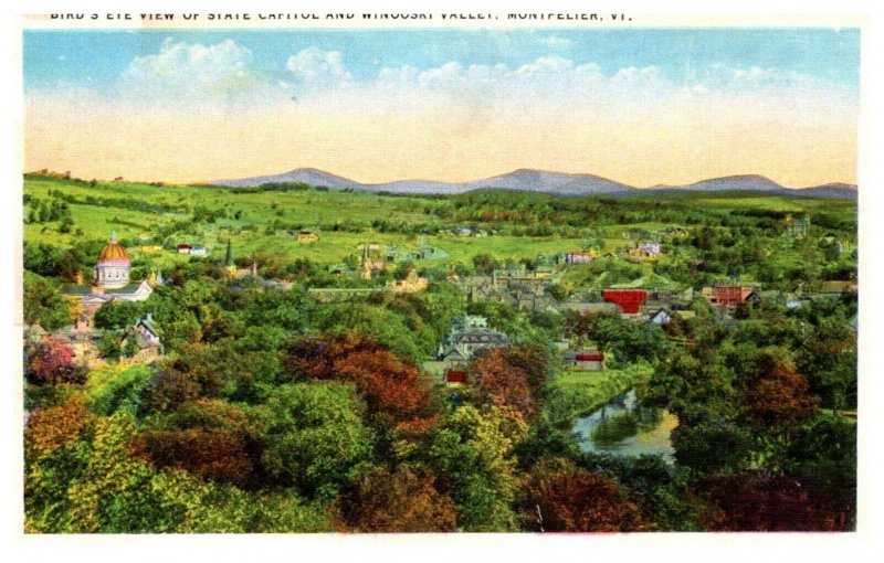 Vermont   Montpelier Bird's Eye View Capitol, Winooski Valley