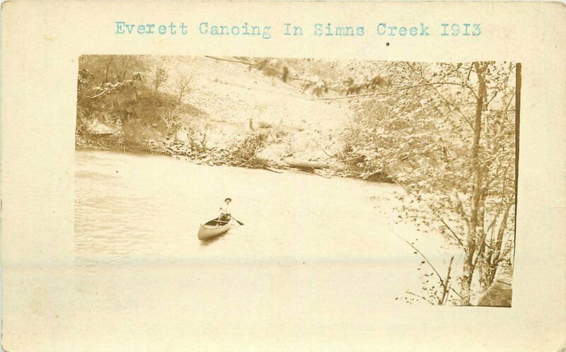 West Virginia Everett Canoeing Sims Creek 1913 RPPC Photo Postcard 22-2964