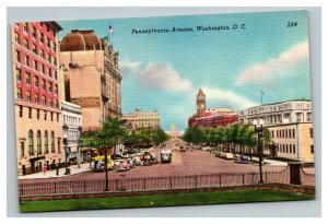 Vintage 1940's Postcard Antique Cars on Pennsylvania Avenue Washington DC