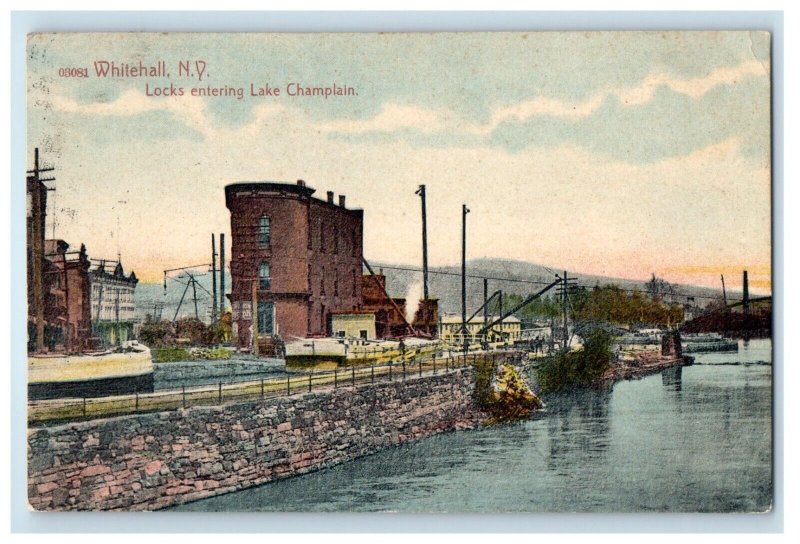 c1910 Locks Entering Lake Champlain, Whitehall New York NY Posted Postcard