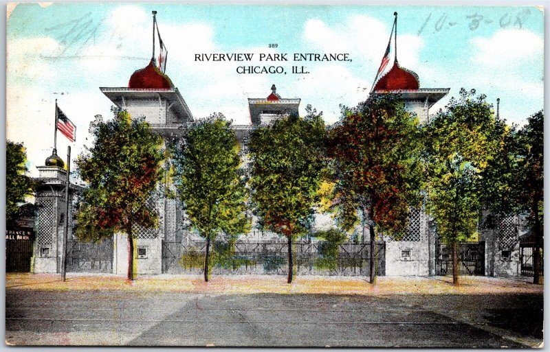VINTAGE POSTCARD ENTRANCE TO RIVERVIEW AMUSEMENT PARK CHICAGO ILLINOIS 1908