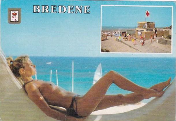 Nude Risque Topless Woman On Beach Bredene Belgium / HipPostcard