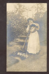 RPPC THE PHILADELPHIA LAWN MOWER COMPANY GIRL ADVERTISING REAL PHOTO POSTCARD