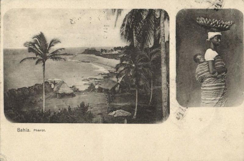 brazil, BAHIA, Pharol da Barra, Native Woman Head Transport (1902) Postcard