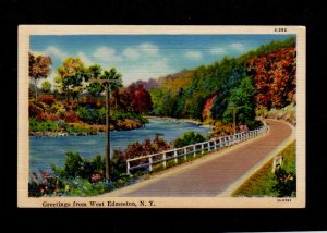 NY Greetings From West Edmeston New York Linen Postcard River