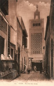 Vintage Postcard 1910's View of Tunis Rue Sidi Ben Arous Tunisia North Africa