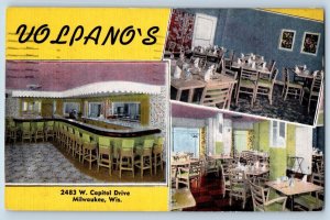 Milwaukee Wisconsin WI Postcard Lou Volpano Restaurant Interior View 1953 Posted