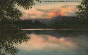 Vintage Postcard 1930's Sunset on Lake Chocorua White Mountains New Hampshire