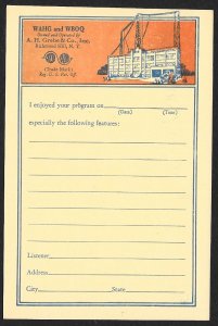 Program Critic QSL Card WAHG & WBOQ Radio Stations Richmond Hill NY Unused c1925