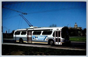 1985, Edmonton Transit GM Trolley Coach, Player's Cigarette Ad, Alberta Postcard