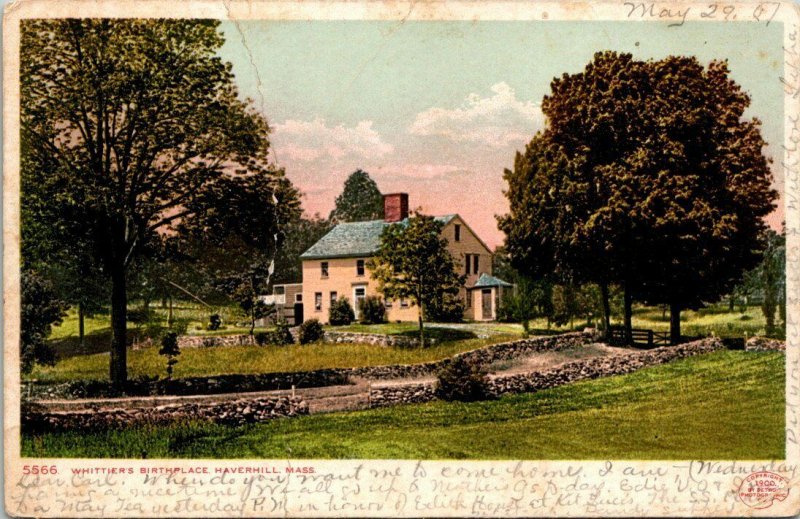 Postcard Whittier's Birthplace Haverhill Mass 1907 Marion NY Red Letter   1340