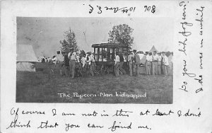 Minneapolis MN The Popcorn Man Kidnapped! Wagon Real Photo Postcard