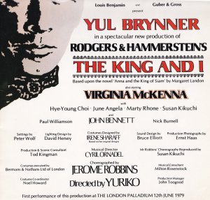 The King & I Yul Brynner FIRST EVER UK PERFORMANCE Premiere Programme