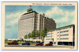 Houston Texas TX Postcard Shamrock Hotel Exterior View Building Cars 1956 Posted