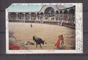PERU, PLAZA de TOROS, UNA COJIDA, 1904 ppc., unused, corner damage.