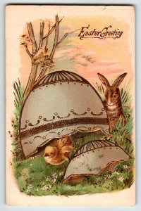 Easter Postcard Bunny Rabbit Baby Chick Gold Trim Germany Embossed Vintage 1908