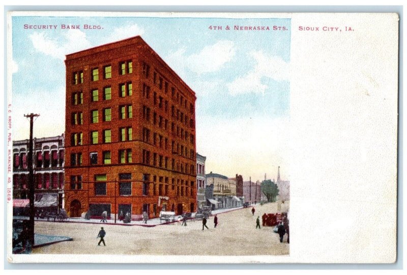 c1905 Security Bank Building Street View Sioux City Iowa IA Antique Postcard