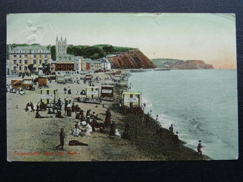 TEIGNMOUTH Beach & Pier shows BATHING HUTS & BEECHAM'S PILLS Ad c1904 Postcard