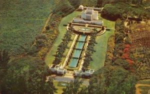 MORMON TEMPLE Aerial View Laie, Oahu, Hawaii c1950s Chrome Vintage Postcard