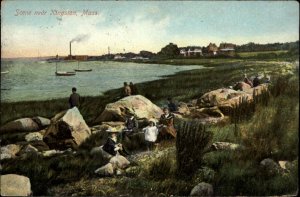 Kingston MA People on Rocks by Water c1910 Postcard