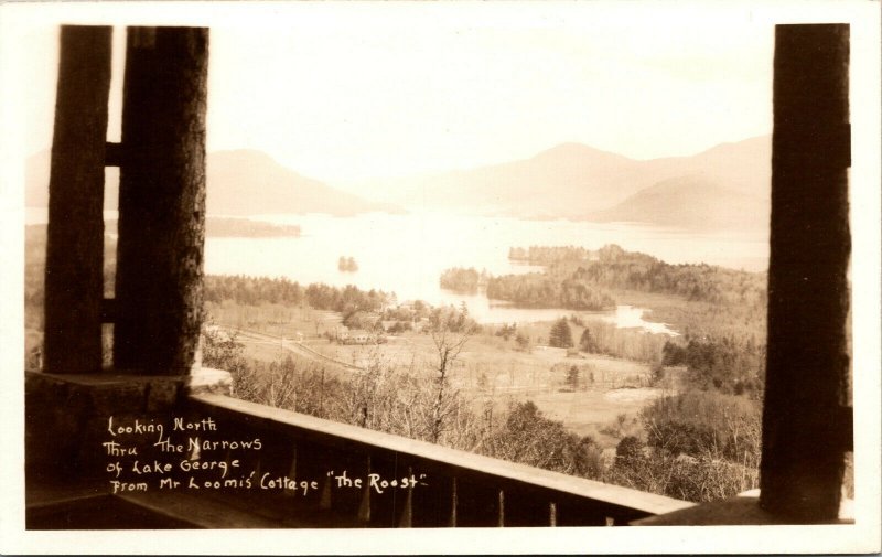 Vtg The Narrows of Lake George from Mr Loomis Cottage New York NY RPPC Postcard