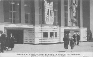 1933 Chicago World's Fair Horticultural Bldg Entrance B&W Litho Postcard...