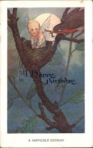 Hilda T Miller Fairy in Bird's Nest Fantasy c1910 Vintage Postcard