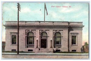 c1910's Post Office Building Stairs Entrance Front View Ottawa Illinois Postcard