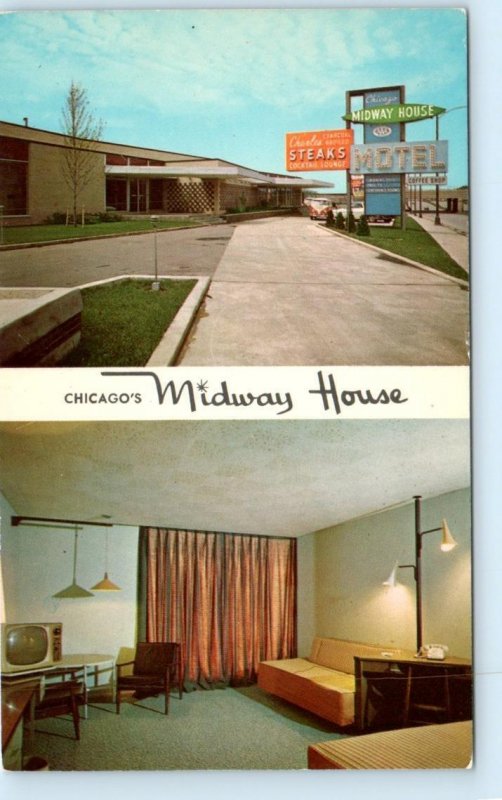 CHICAGO, Illinois IL ~ Roadside MIDWAY HOUSE MOTEL c1960s  Postcard