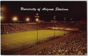 Tucson, AZ UNIVERSITY OF ARIZONA Football Stadium Night 1960s Vintage Postcard