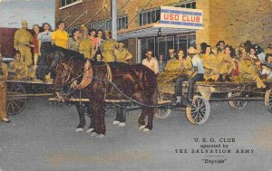 USO Club Hayride Horse Wagon Troops Salvation Army 1945 linen postcard