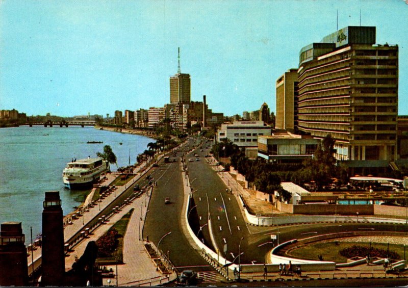 Egypt Cairo Nile River With Nile Hilton Hotel and Egyptian Television Building